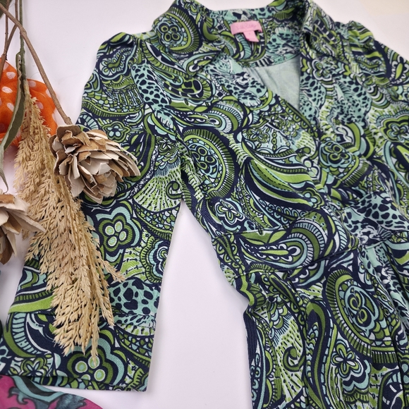 Lilly Pulitzer Green Paisley Silk Dress Sz 2 - Picture 4 of 10